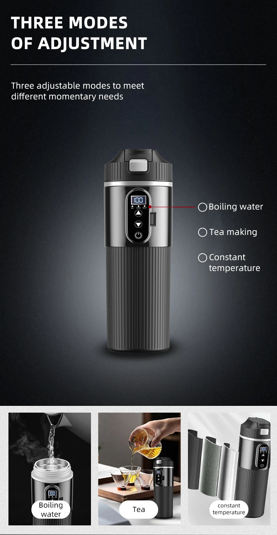 Car Thermos Cup 500ml Large Capacity 12V/24V Car Truck Universal Heating Cup Stainless Steel Car Electric Heating Cup