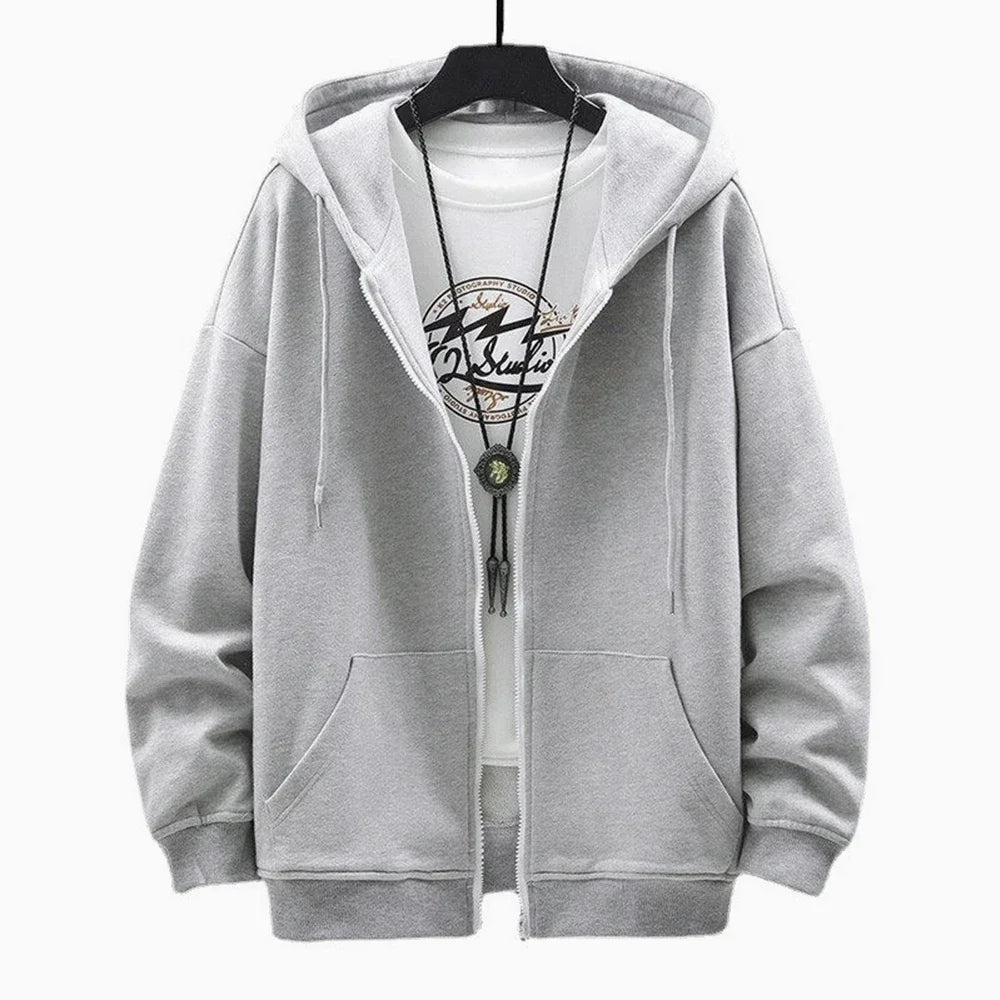 Men's  Trendy Hoodie Cardigan Autumn Hooded Sweatshirt Solid Color Classic Jacket Long Sleeve Zipper Coat Casual Men Clothing