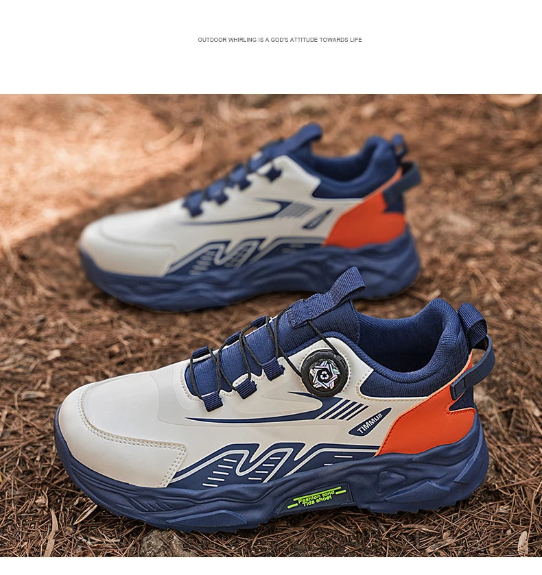 Men's Korean Casual Sports Shoes Four Season Soft Sole Rotating Shoelaces Running Shoes Breathable Walking Shoe Student Sneakers