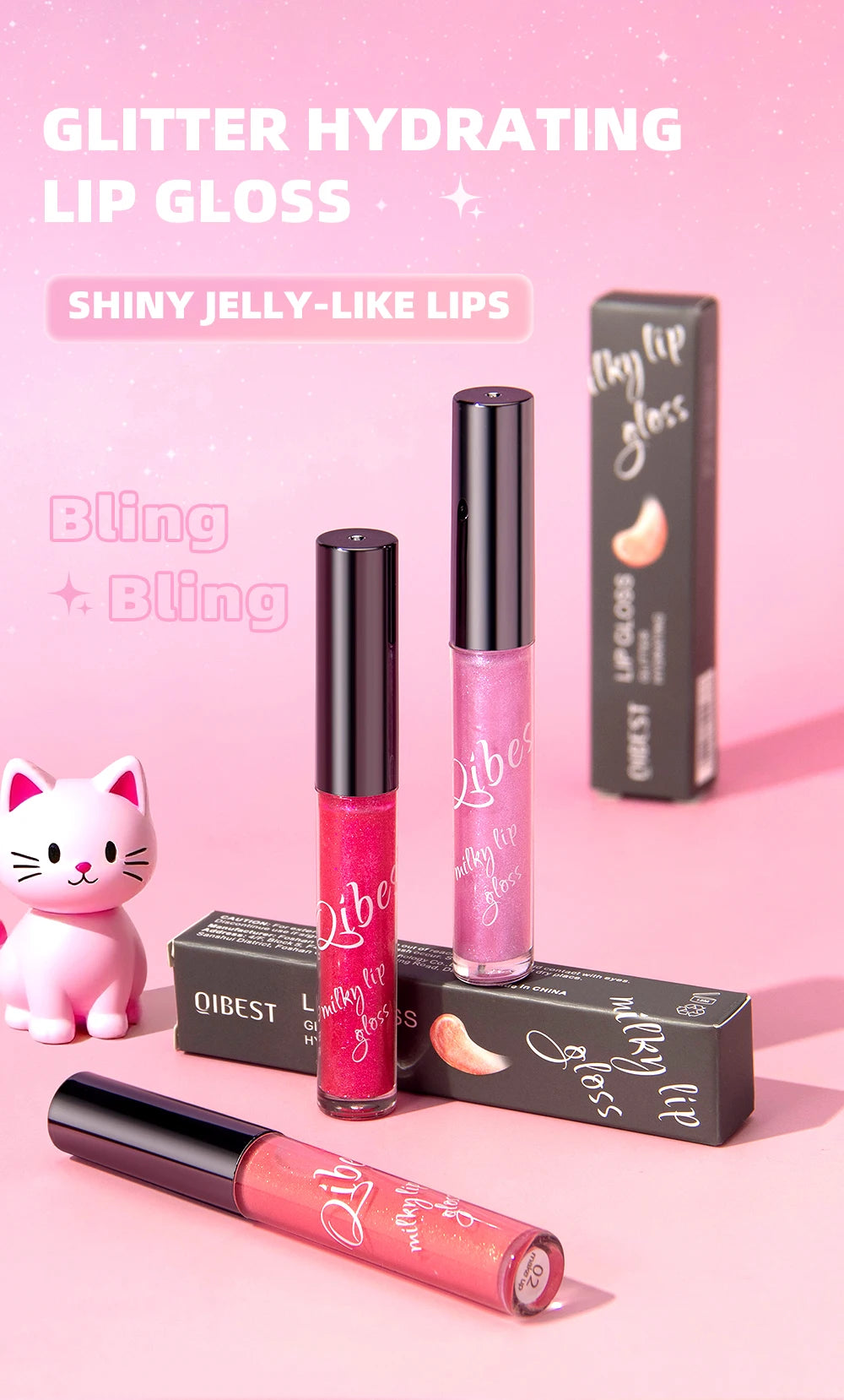 QIBEST Purple Lip Gloss Shimmer Lip Tint Moisturizing Long-Lasting Shine Lip Stain Diamond Hydrating Lip Stain Tint Cosmetics