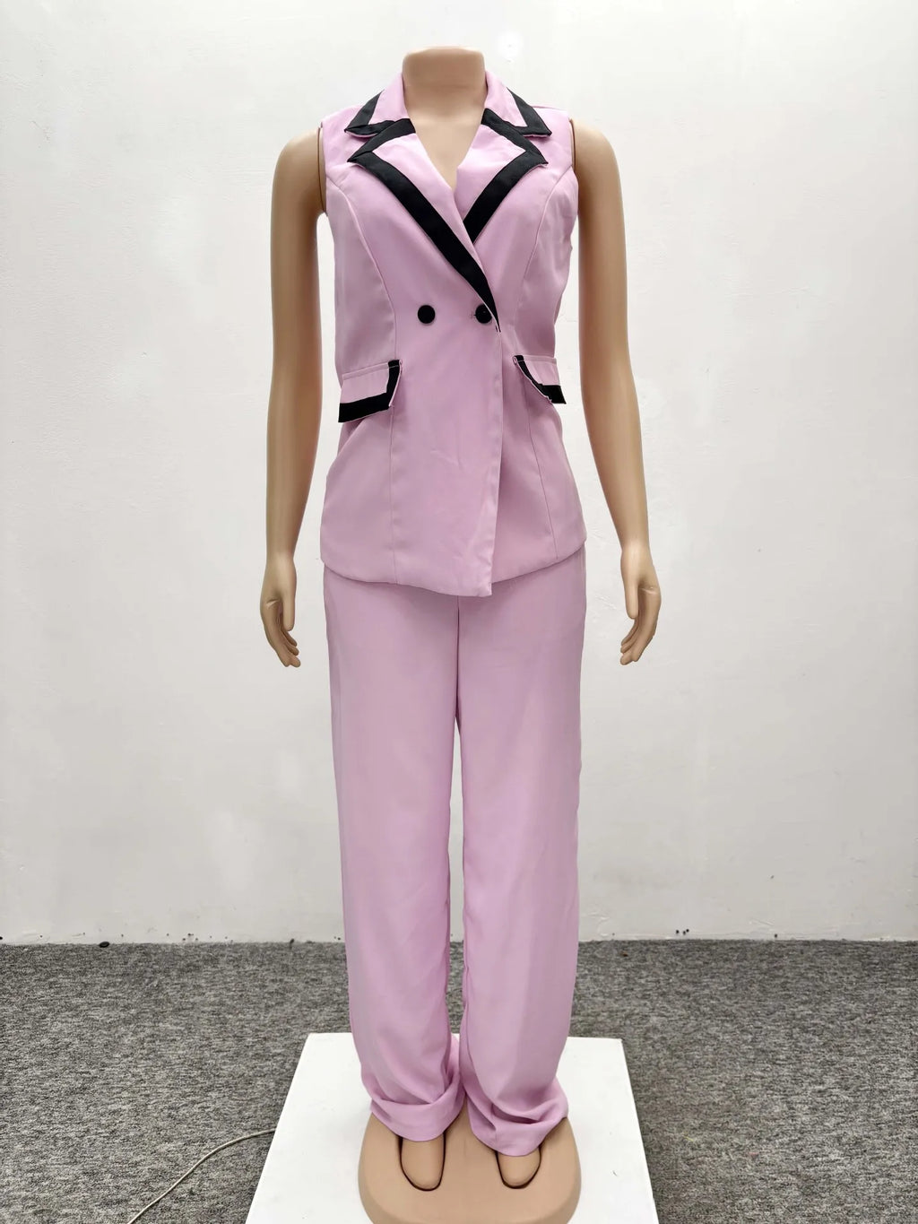 Pants Set Women Two Piece Sets Matching Sets Work Elegant Double Breasted Tops Vest Wide Leg Long Pants High Waist Y2k Pink