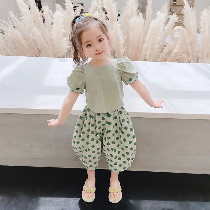 Summer Girls' Clothing Sets Fashionable Personality Backless Short Sleeves + Loose Cropped Pants Baby Kids Children Clothes Suit