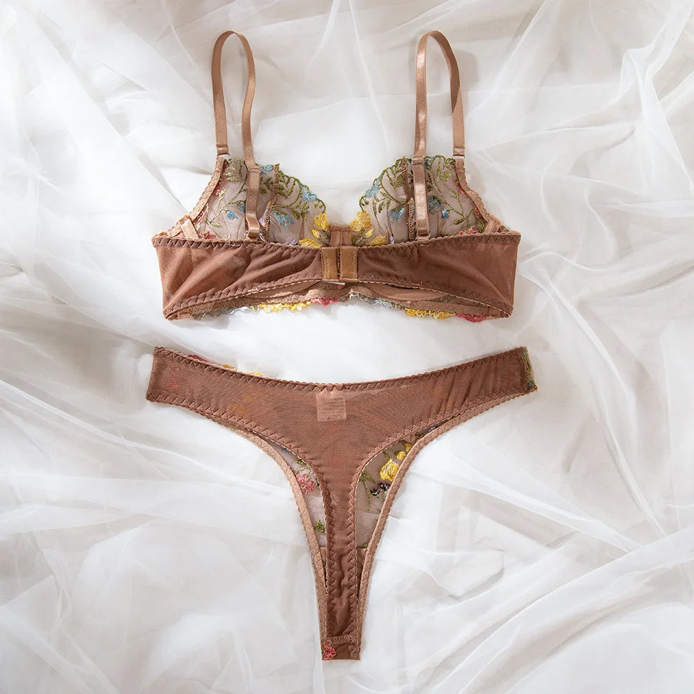 Bra Set Floral two-piece set with perspective Women sets underwear without censorship Fantasy clothing sexy lingere outfit xxx