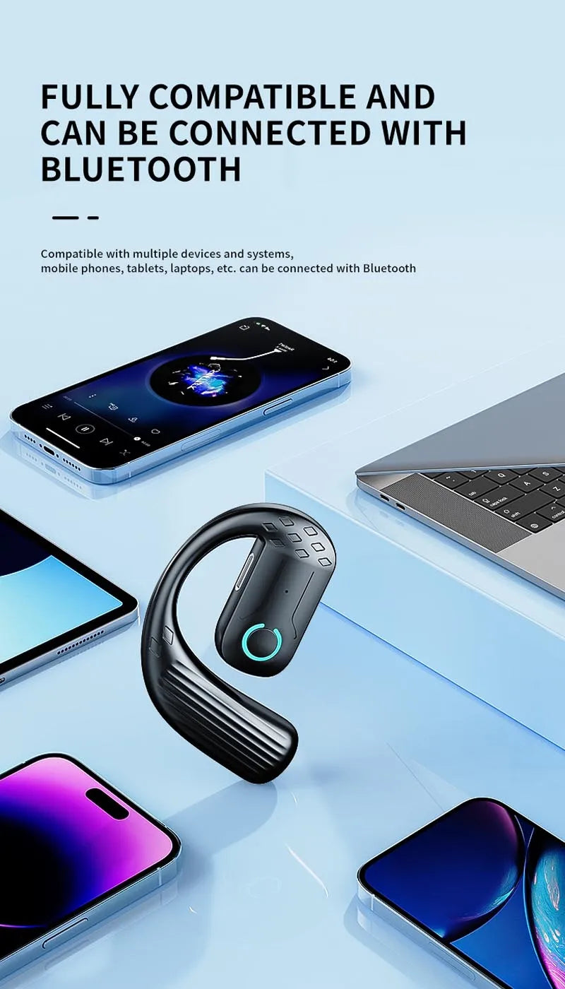 Bluetooth 5.2 Business Earphone Wireless Single Headphone with Mic Mini Ear Hook HiFi Stereo Music Earbud for Cellphone Car Call
