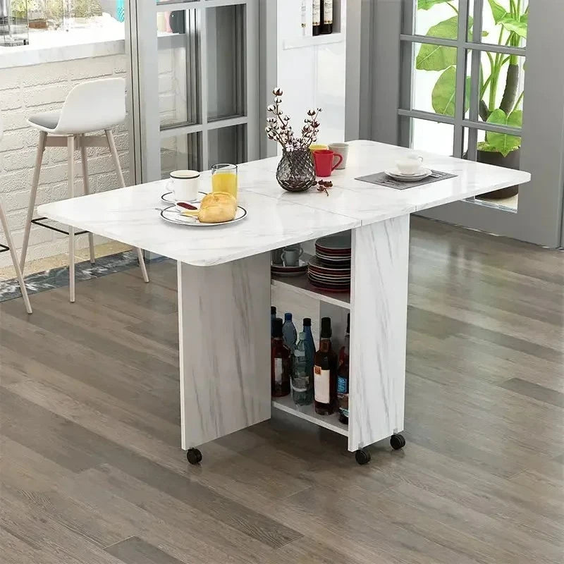 Folding Dining Table for Home Use, Small Apartment, Simple Multi-Functional Mobile Rectangular Dining Table