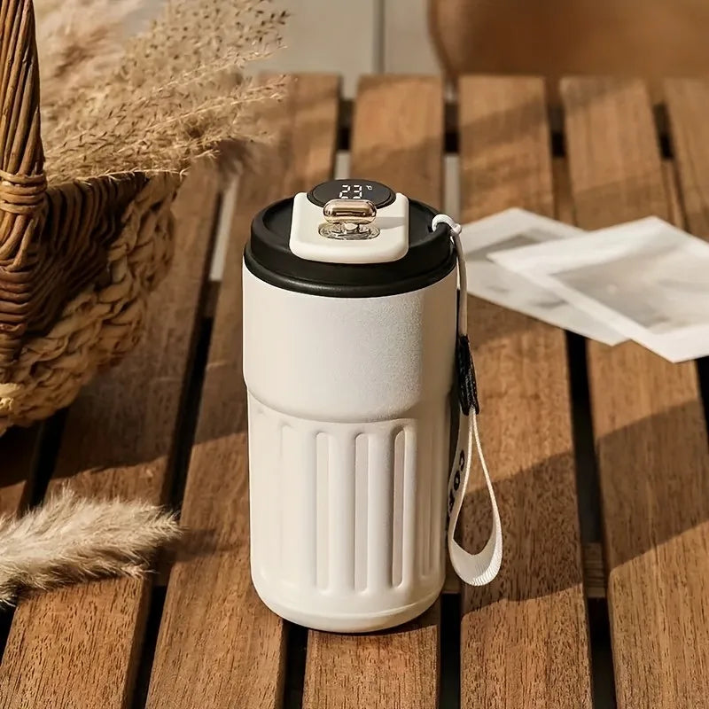 Thermal Cup with Temperature Display Smart Coffee Thermos with Leakproof Flip Lid, Stainless Steel Body Insulated Coffee Mug