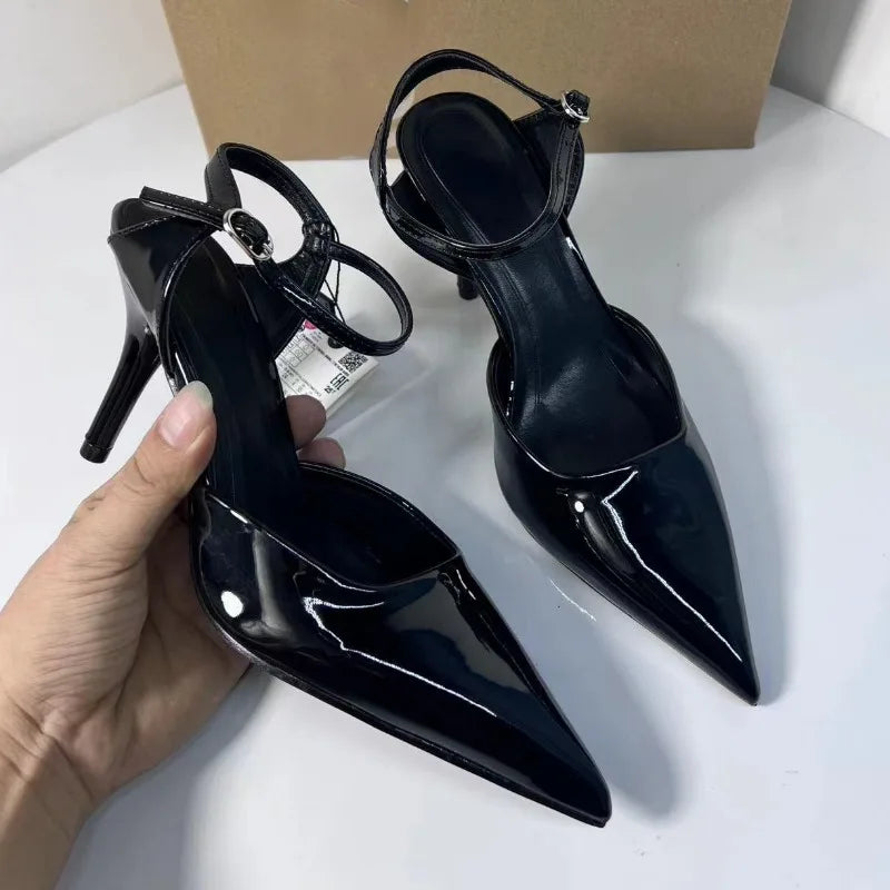 High Heels Women's Shoes for Business Elegant Pointed Toe Patent Leather Daily Office Stilettos Designer Summer Ladies Sandals