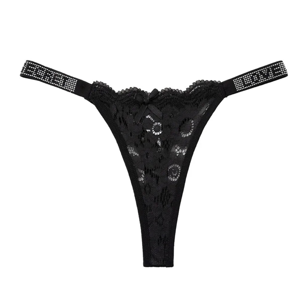 Lingerie Crystal Lace Flower Panties Low-waist Cotton Crotch Seamless Thong Underpants Embroidery Bikini Underwear Women Gifts