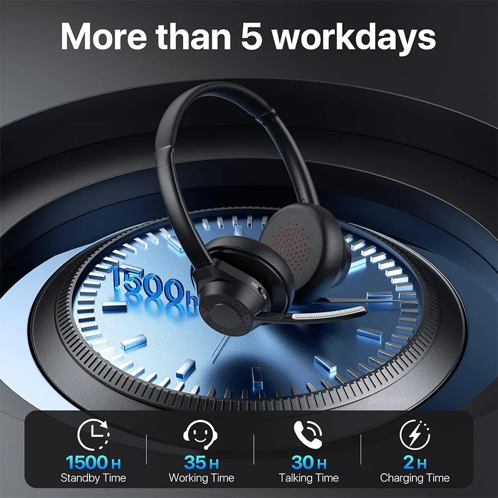 Wireless Bluetooth Headset Bluetooth 5.4 Headphones with Microphone Noise Canceling Multipoint Connect Wireless Headset for Work