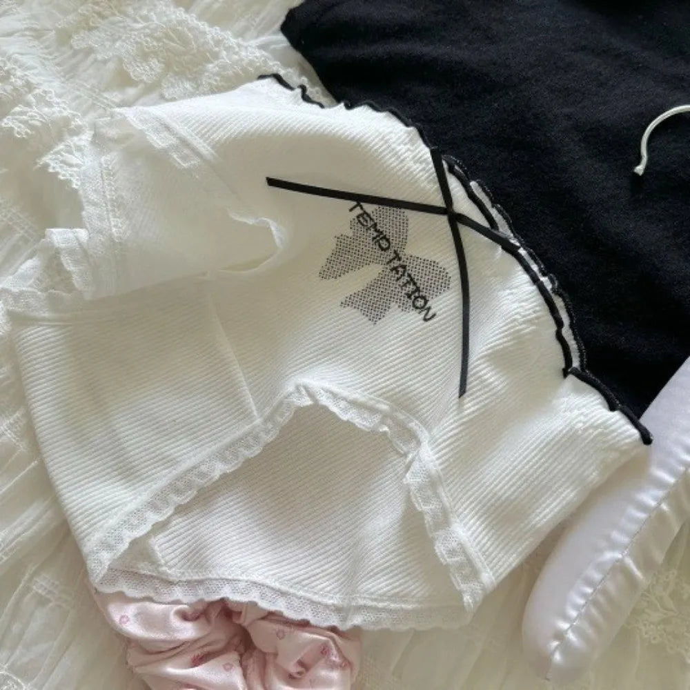 Lingerie Mid-waist Underwear for Women Ruffle Stripe Sweet Cotton Panties Underpants Dots Bow Briefs Girl