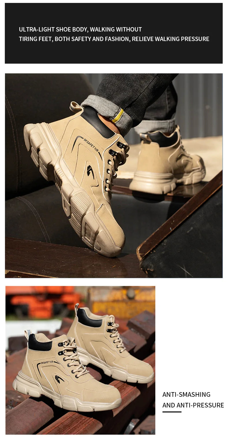 Work Safety Shoes Men Anti-smash Anti-puncture Work Sneakers Steel Toe Shoes Light Comfort Security Boots Indestructible Shoes