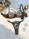 Lingerie Sexy Hot Female Lace Underwear Transparent Bra Panty Set Three-point Underwear Pure Desire Leopard Print Lingerie Set