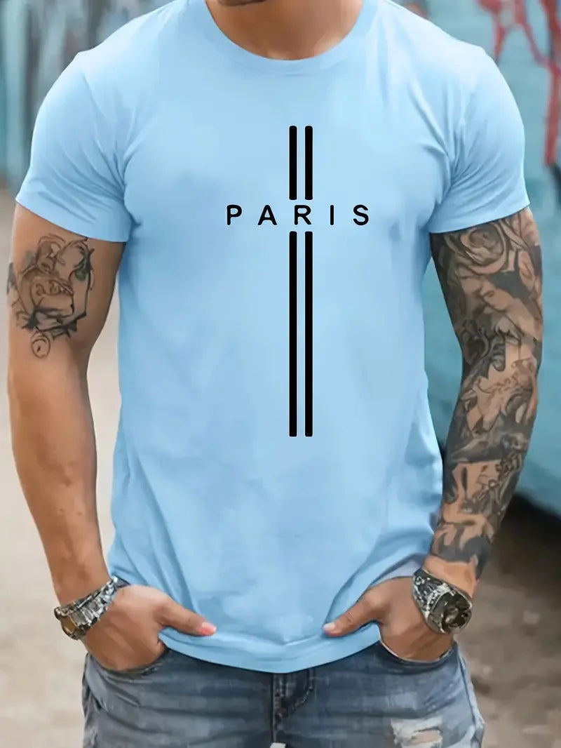 Fashionable casual men's solid color letter print pattern casual loose street fitness high quality versatile men's T-shirt