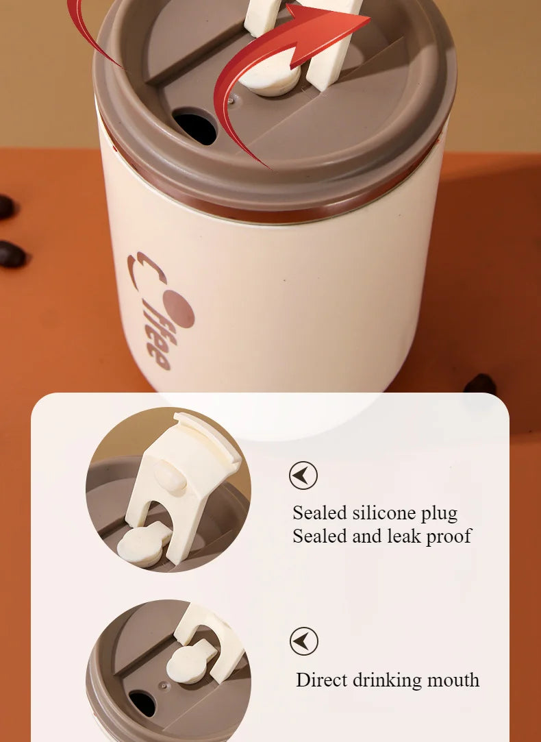 500ml Double Wall Stainless Steel Thermos Cups with Straw Insulated Thermal Mug Vacuum Flasks Coffee Travel Drinks Water Bottle