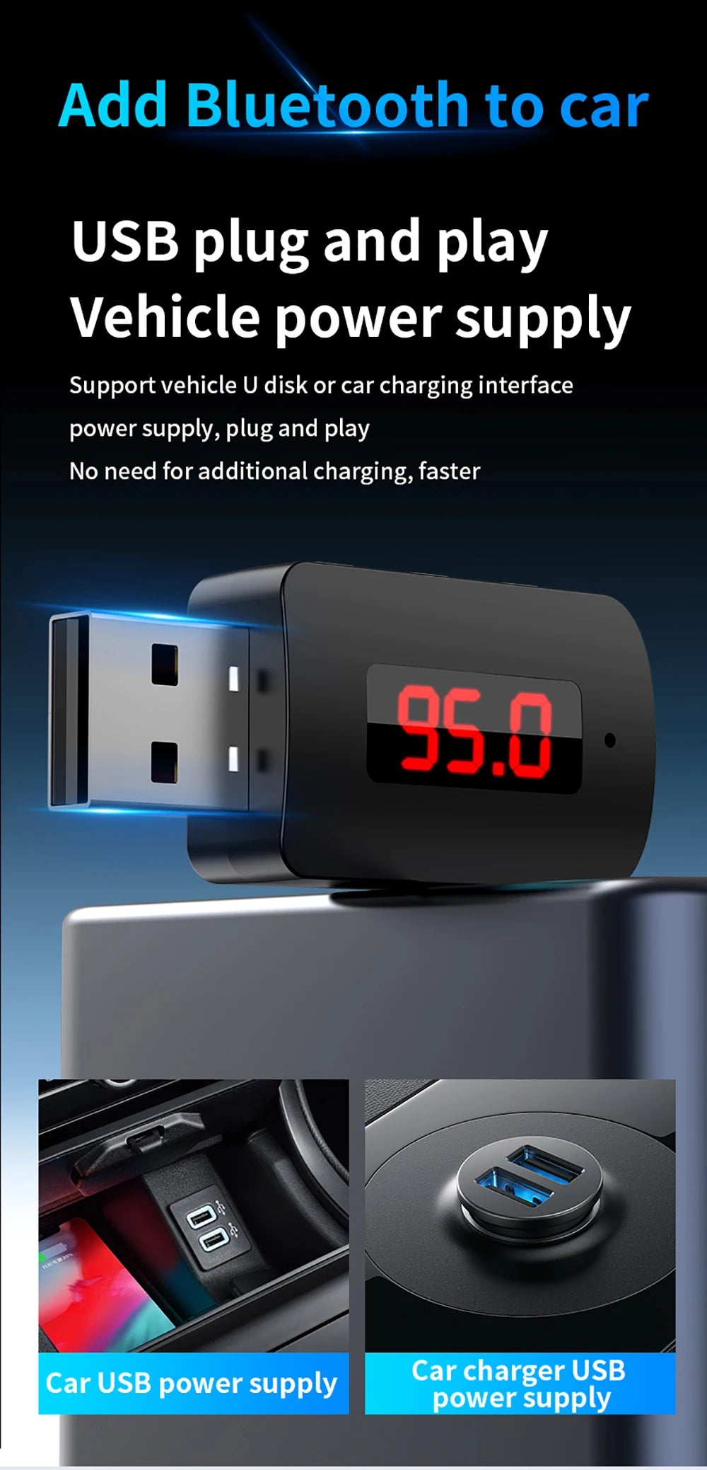USB Bluetooth 5.3 5.4 Adapter USB Dongle Wireless Music Audio Receiver Transmitter Handsfree Call With Mic LED Display For Car