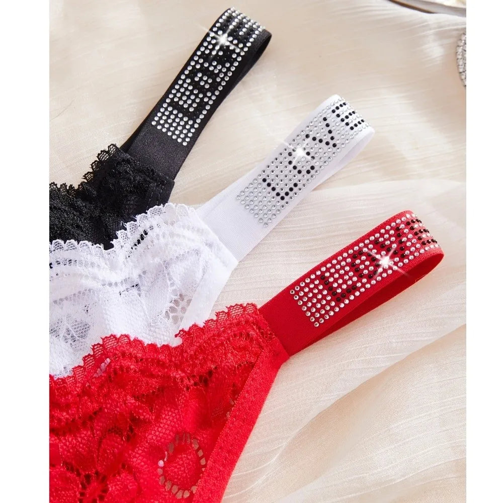Lingerie Crystal Lace Flower Panties Low-waist Cotton Crotch Seamless Thong Underpants Embroidery Bikini Underwear Women Gifts