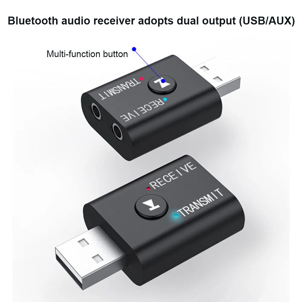 Wireless Bluetooth-Compatible 5.0 2-in-1 USB Audio Receiver Transmitter Double 3.5mm Jack Audio Dongle Adapter for Car Laptop TV