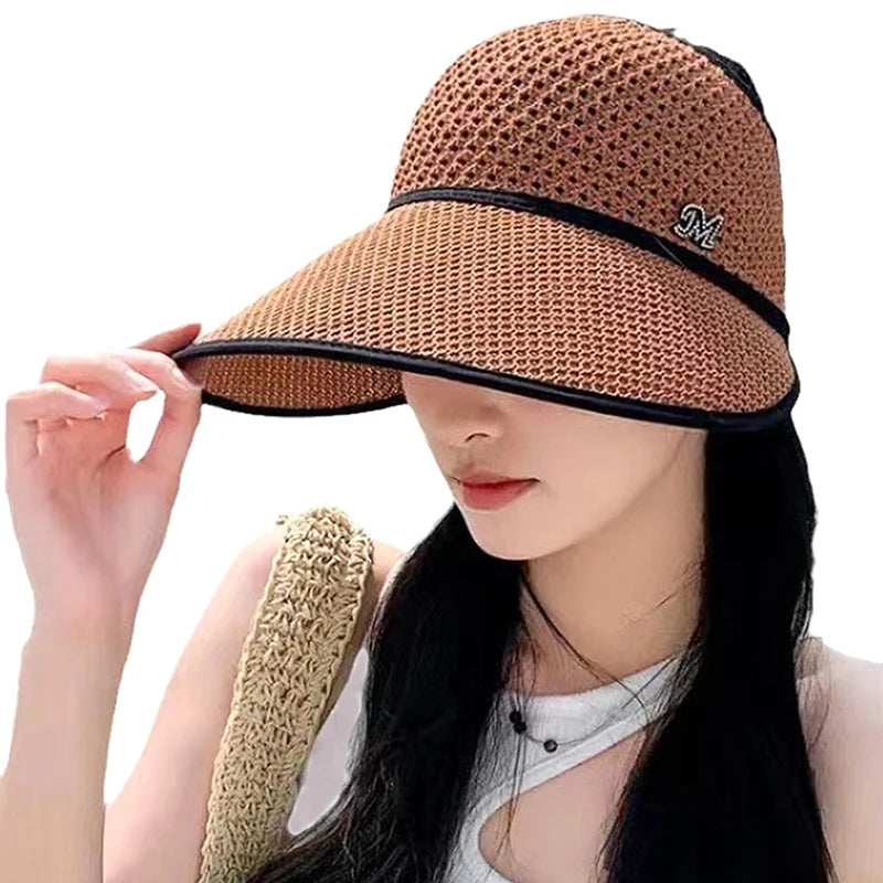 Summer Straw Empty Top Sun Hat For Women Wide Large Brim Visors Hat Travel Sun Hat Women's Hat Beach UV Protection Caps