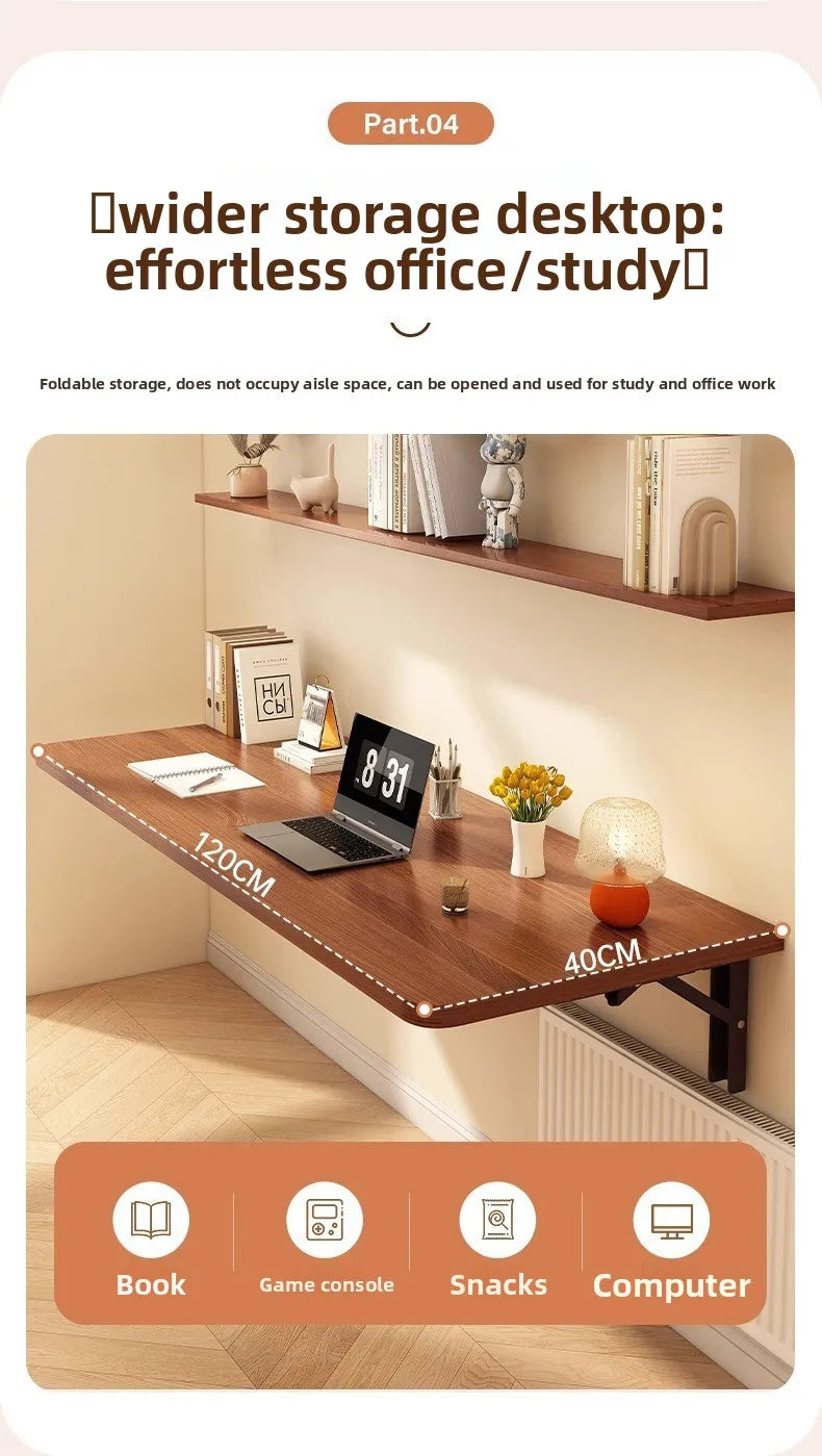 Wall Mounted Folding Table, Space Saving Fold Down Desk with Sturdy Metal Frame Home Office Study Writing Table Furniture