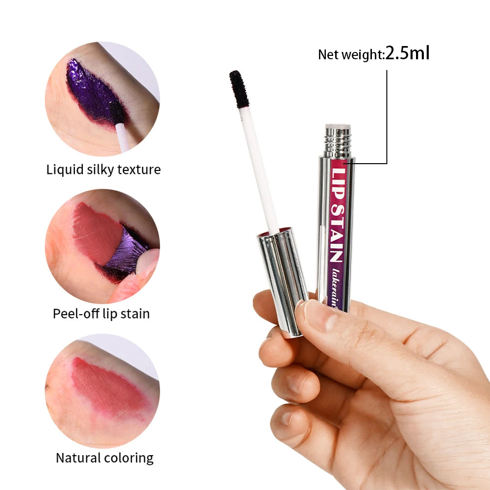 Peel Off Lip Stain Gloss 3 Colors Long Lasting Waterproof Non-stick Cup Lip Glosses Transfer Proof Natural Pink Lip Stain Makeup