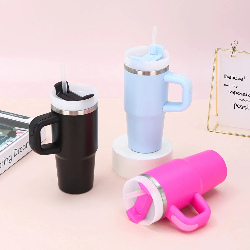 14oz New Double-layer Vacuum Car Cup Large Capacity 304 Stainless Steel Thermal Insulation Cup with Portable Handle Water Cup