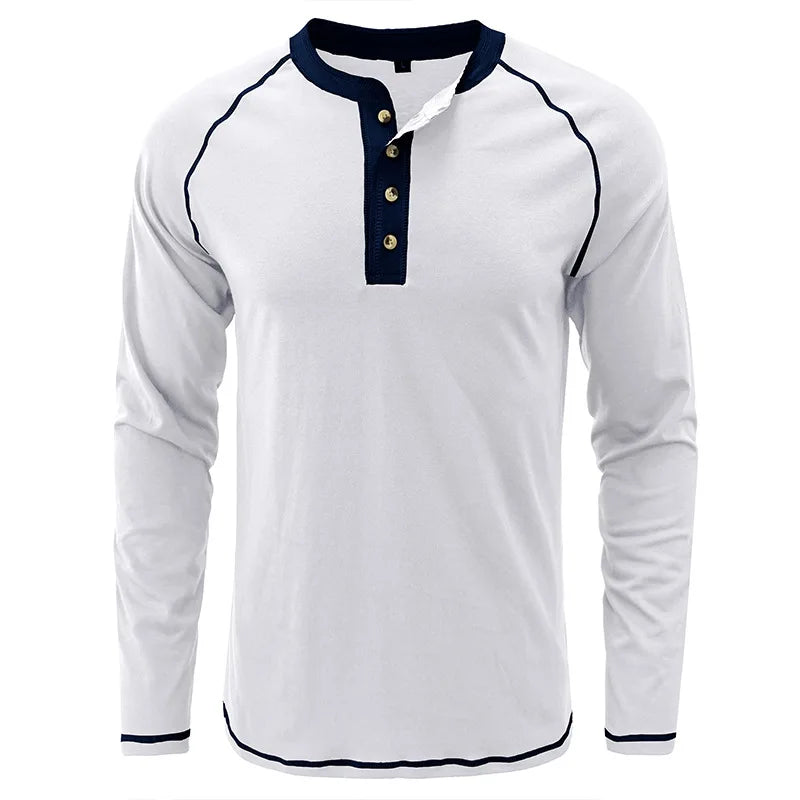 Summer  Autumn Men's American Heavy Cotton Henry Shirt  Long Sleeve Fitness Tough Guy T-Shirt Casual  T Shirt for Men Clothing