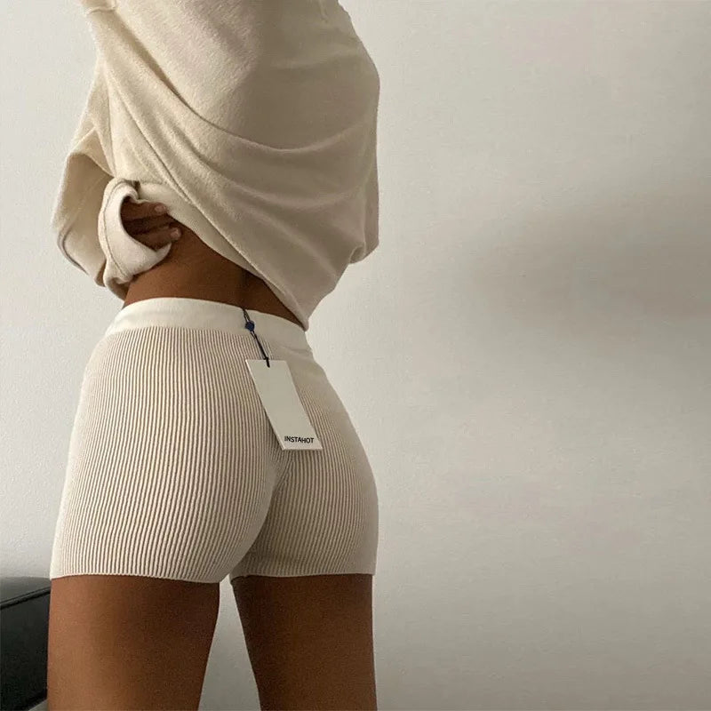 Summer Knitted Shorts Cotton Women Casual Yoga Mini Sexy High Waist Ribber Streetwear Basic Biker High Stretched Shorts