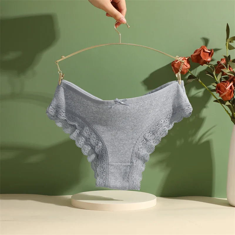 4PCS/Set Women Cotton Panties Sexy Lace Braizlian Panties Low Rise Hollow Out Underwear for Female Cute Bow Breathable Lingerie