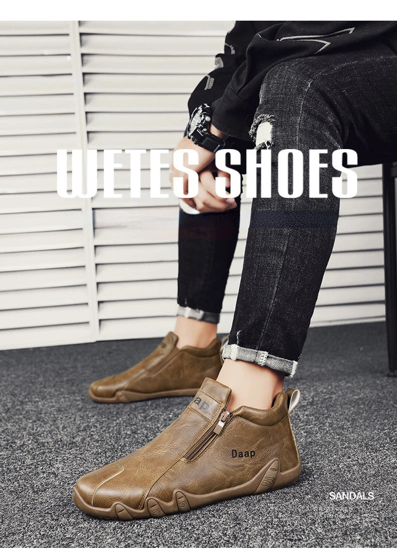 2024 New Casual Shoes for Men Luxury Round Toe Men Ankle Boots Light Slip on Walking Shoes Outdoor Comfor Men High Top Sneakers