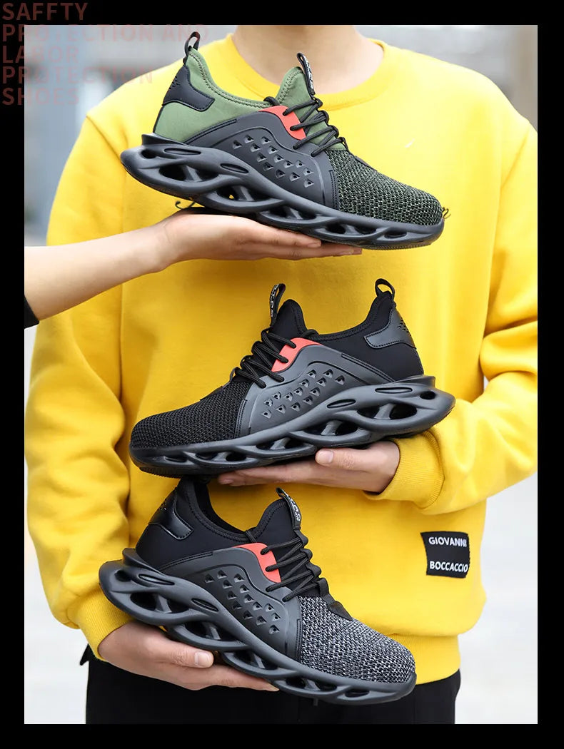 Work Safety Shoes Men Lightweight Indestructible Work Sneakers Security Steel Toe Shoes Safety Protective Boots Roofing Shoes