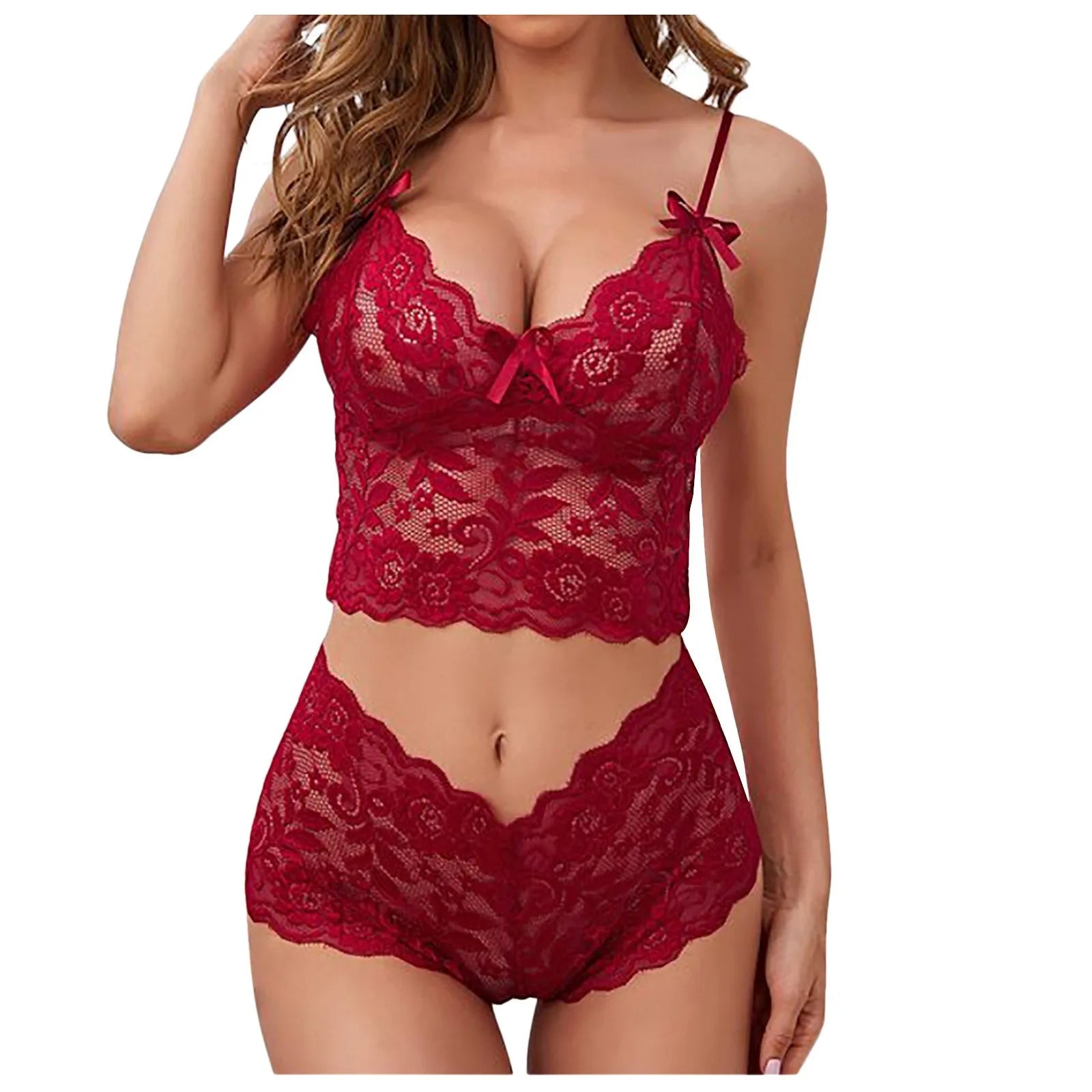 Red Bra Set For Women Transparent Erotic Underwear Hot Sexy Lingerie Woman Babydoll Dress Bra And Panties Two Piece Sets