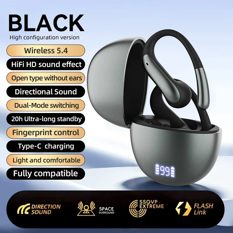 Bluetooth 5.3 Headphones, TWS Wireless Ear-Hook Earphones, HiFi Stereo Noise Cancelling, Compatible with All Smartphones