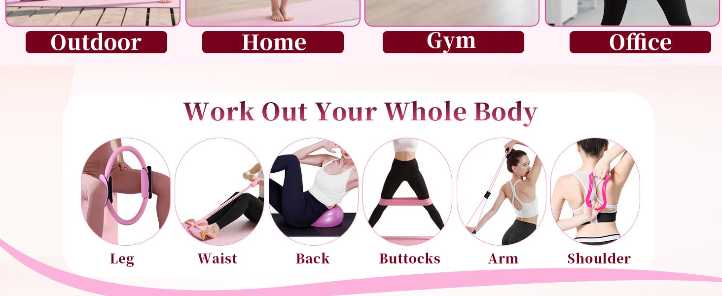 Home Pilates & Yoga Workout Set - 16 pcs Includes Resistance Circle, Foot Pedal, Resistance Bands & Strength Trainer