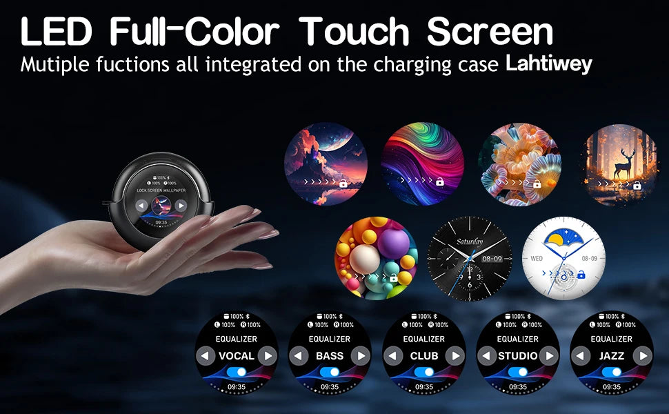Bluetooth 5.4 Earphones Wireless Headphones with Touch Screen 40H Playtime Deep Bass Stereo Ear Buds with Mic IPX7 Waterproof