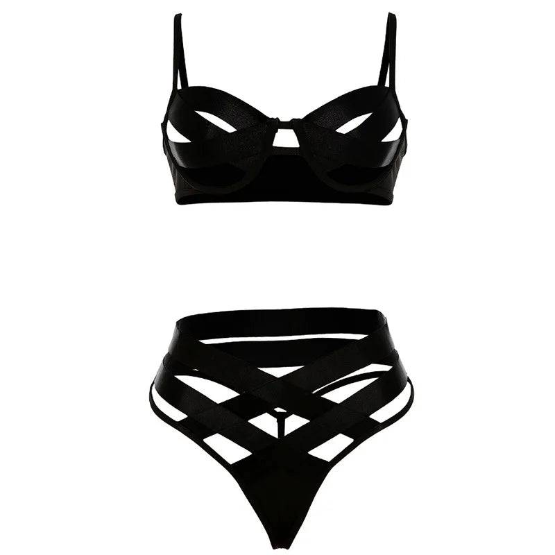 Women's Sexy Bra Set Erotic Underwear String Transparent Bandage Hollow Bra Women's Party Set Exotic Style Bra Set