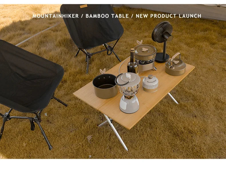 MOUNTAINHIKER Outdoor Camping Bamboo 2/3 Folding Table Portable Fast Storage Folding Desk Outdoor Dining Table Picnic BBQ Table