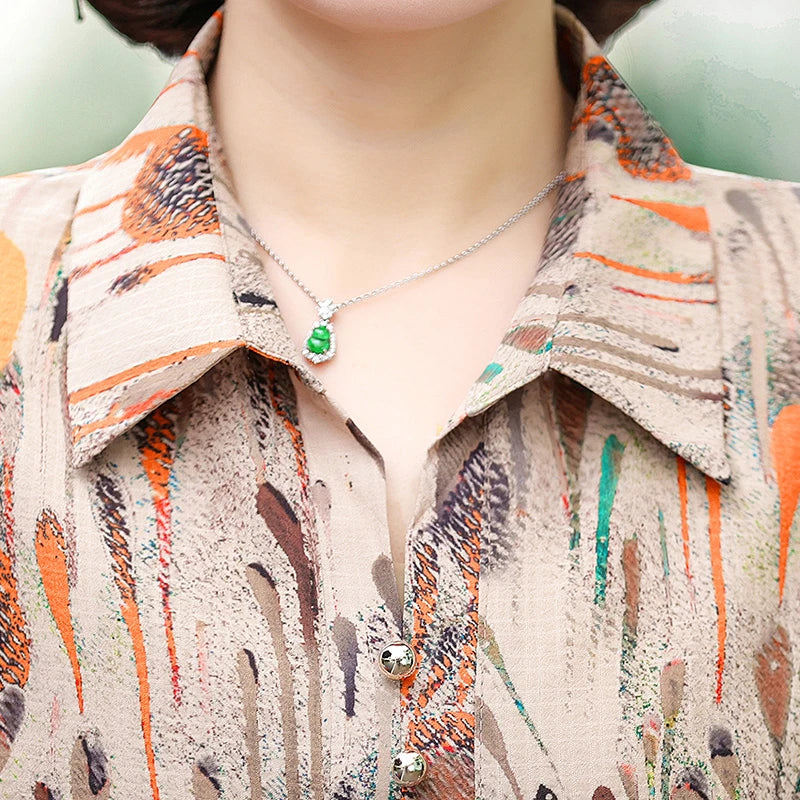 Summer Plus Size Shirt For Women's 2025 Printed Loose Top Mulberry Silk Blended Vacation Work Women's Clothing