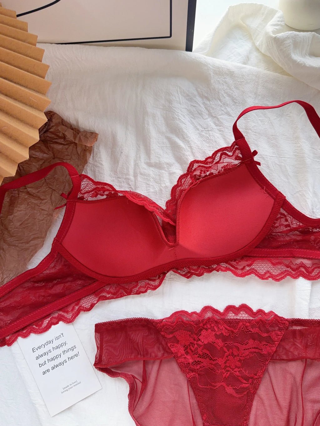 Cute Red Bra and Panty Set Women,Comfortable No Wire Push Up Lingerie,Sexy Bridal Wedding Lingerie Set,Girls Birthday Present