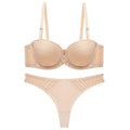 Plus Size Bras Set Women Thong 1/2 Cup Brassiere Panty Adjustable straps Push Up Soild Color Underwear Underwired Lingerie Sets