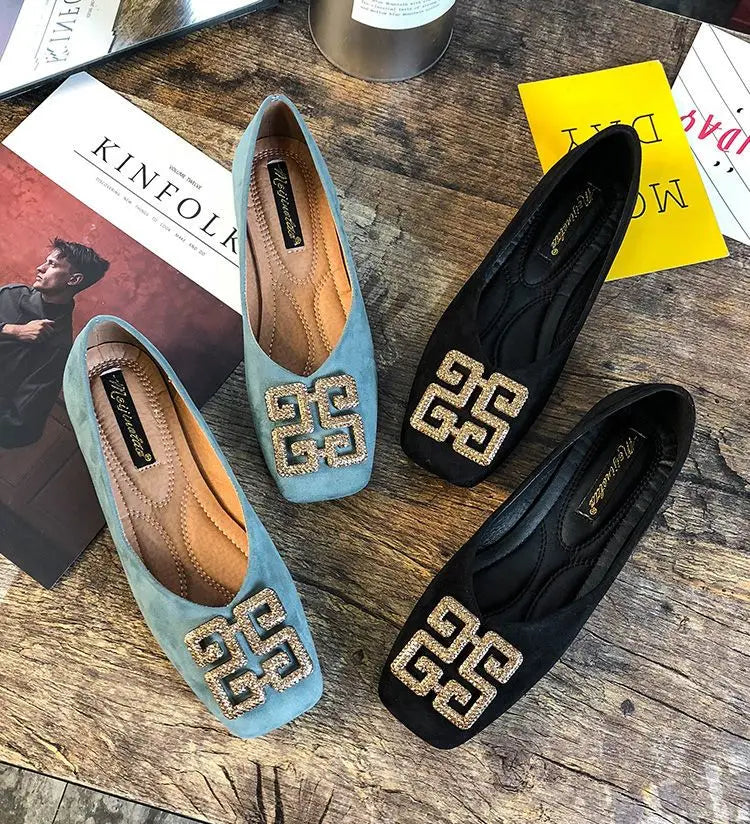 Shoes Women's Flat 2022 Autumn Fashion Square Toe  All-match Scoop Shoes Large Size Women's Shoes 41-43 Loafers  Zapatos Mujer