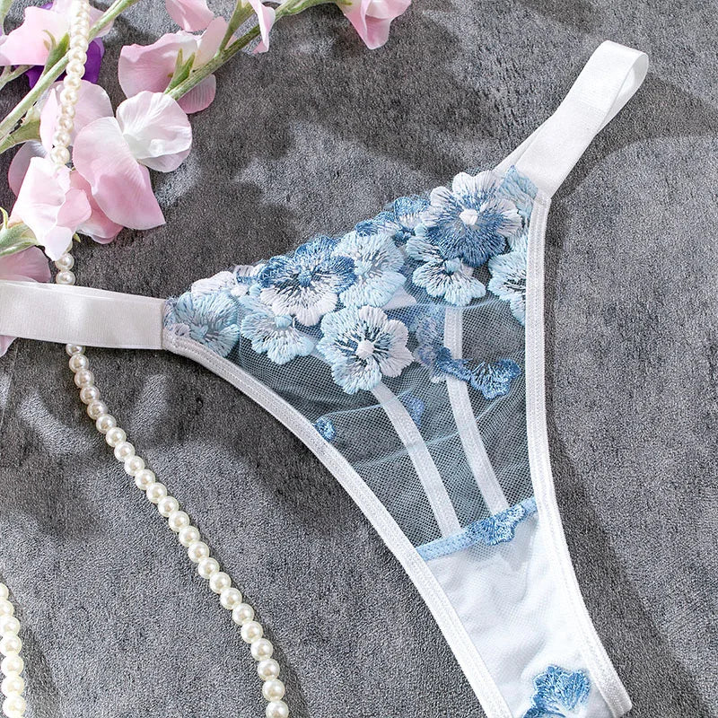 Women Bra and Briefs Sets Lace Flower Embroidery Sexy Perspective Underwire Erotic Lingerie Panty Two-Piece Underwear Set 2026