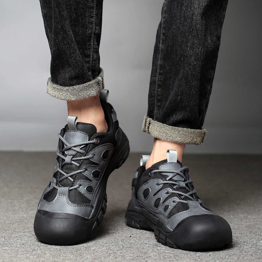 Men's New Outdoor Closed-Toe Casual Hiking and Mountaineering Shoes,Low-Top Style with Laces, Rubber Anti-Slip Sole, Solid Color