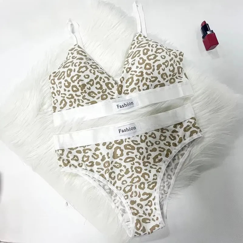 1/2/3/4Set Women Seamless Bra Set Low Waist Panties Leopard Bralette Sexy Vneck Sport Brassiere Female Cotton Underwear Set