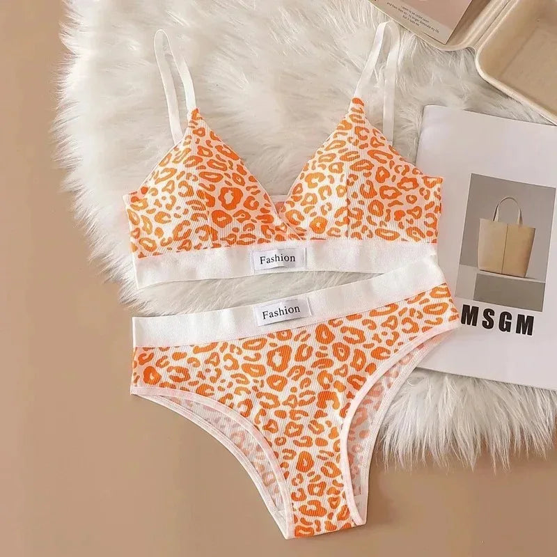 1/2/3/4Set Women Seamless Bra Set Low Waist Panties Leopard Bralette Sexy Vneck Sport Brassiere Female Cotton Underwear Set