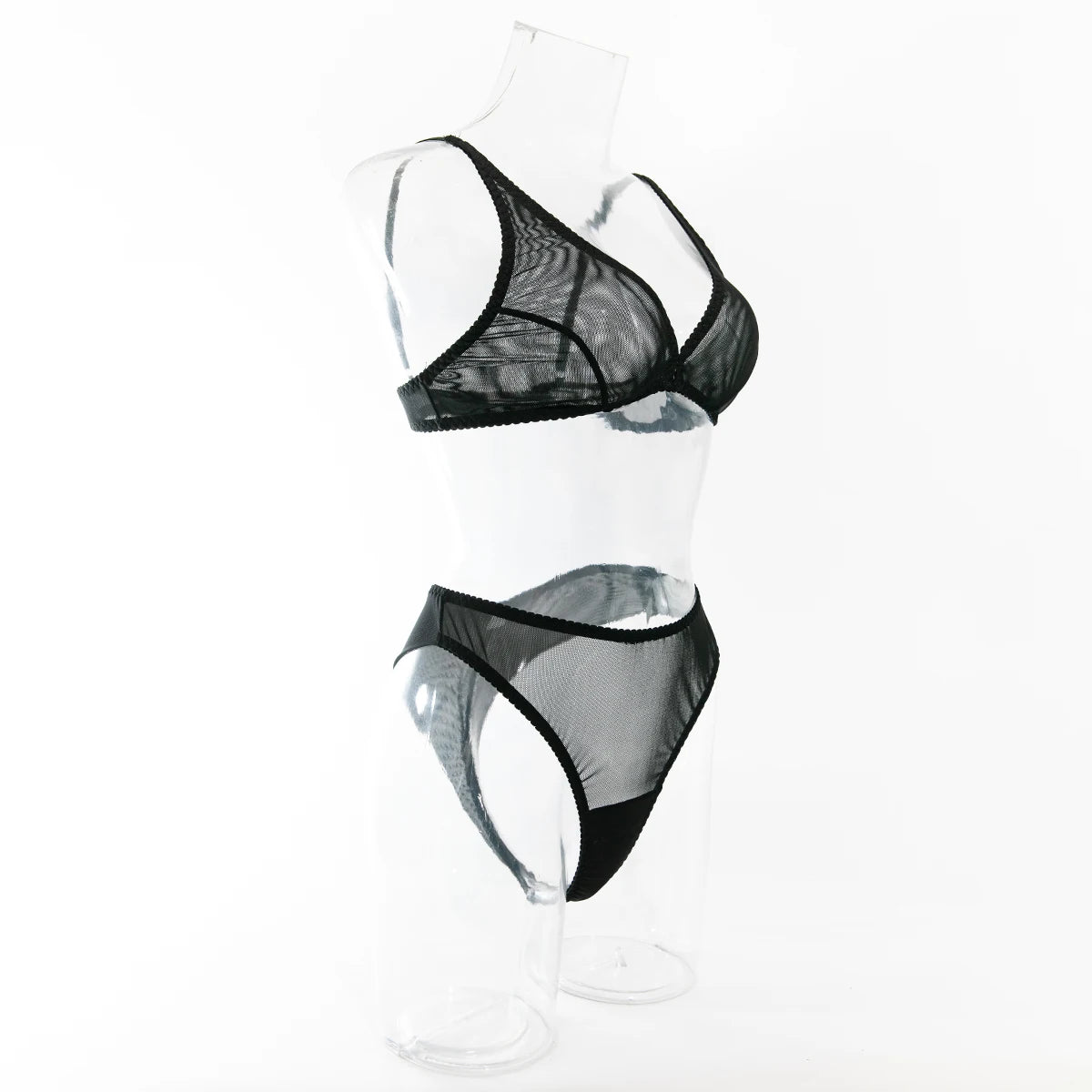 Wirelss Comfortable Bra Brasil Pantie Lingerie Set Basic Solid Mesh Sheer Underwear Transparent Intimate Seducing Lenceria