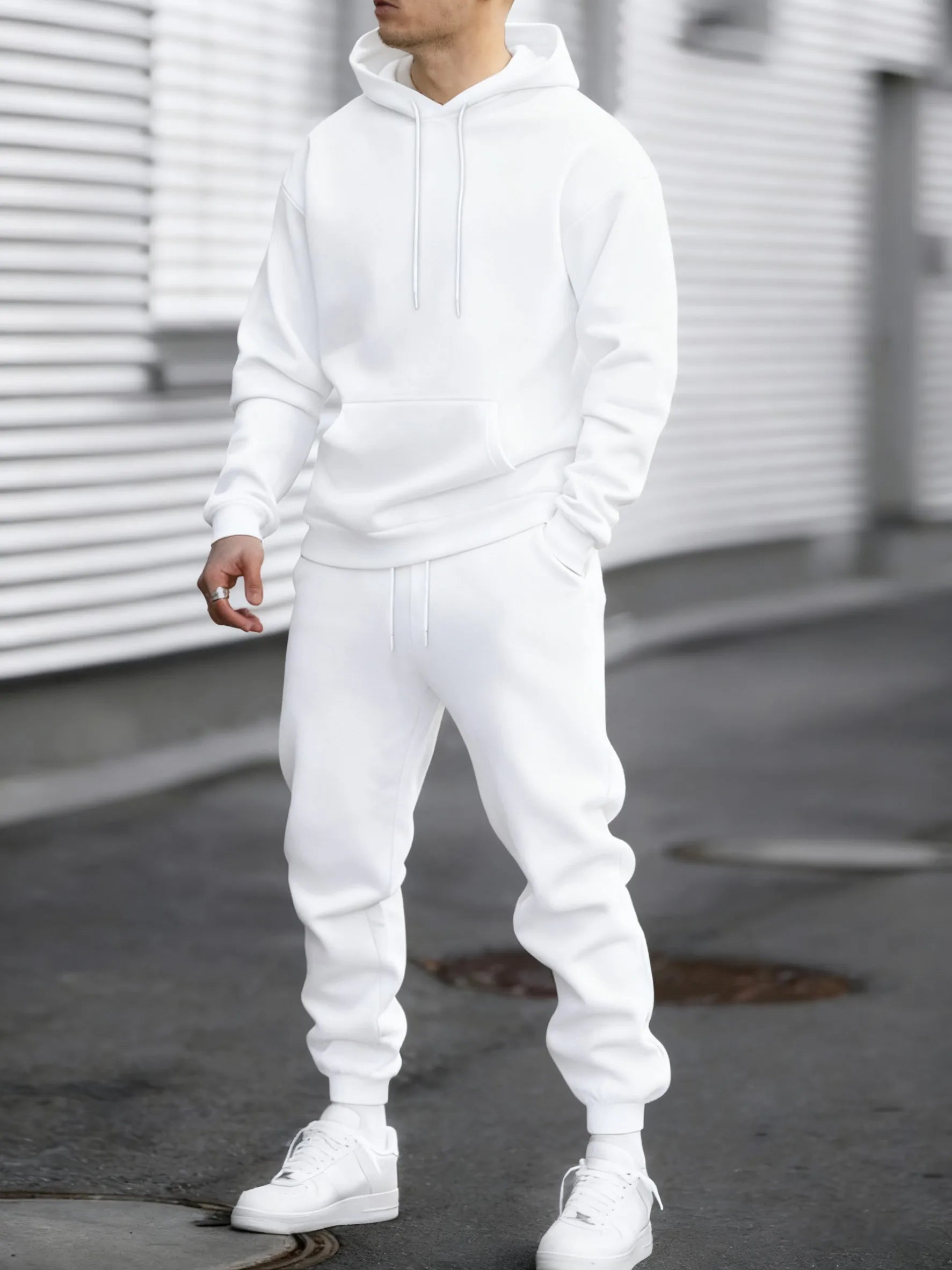 Jogging Solid New In Men's Set Streetwear All-Match Casual Hoodie Sweatpant Suit Fleece Loose Clothes Autumn Sport Long Pants