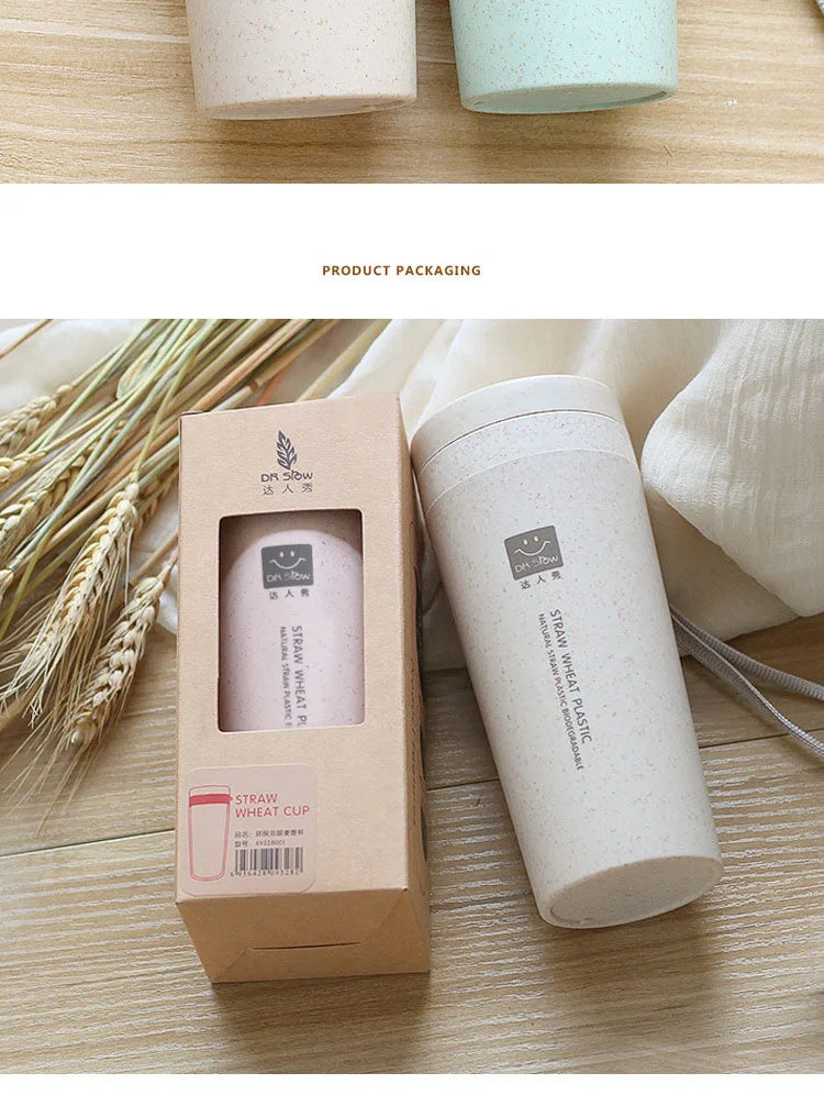 Portable 300ml Thermos Bottle Healthy Plastic Wheat Fiber Cup Double Layer Thermal Mug Office Coffee Tea Water Bottle Travel Mug
