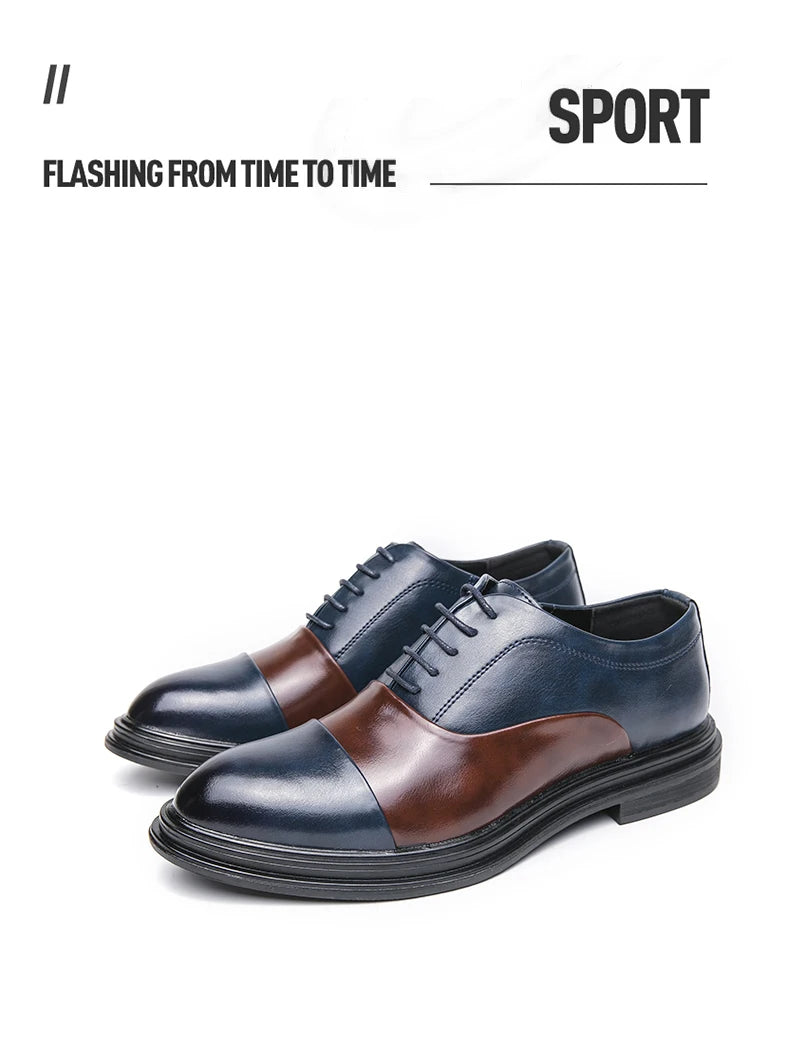 Man Casual Business Shoes Men Patchwork Leather Oxfords Fashion Dress Flats Leisure Office Men's Formal Wedding Shoes