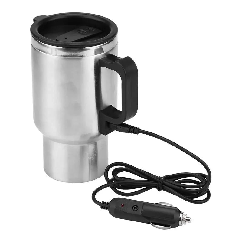 Car Electric Heating Cup 12V Stainless Steel Thermos 450ml USB Heated Mug For Outdoor Travel Camping Coffee Tea Warm Accssories
