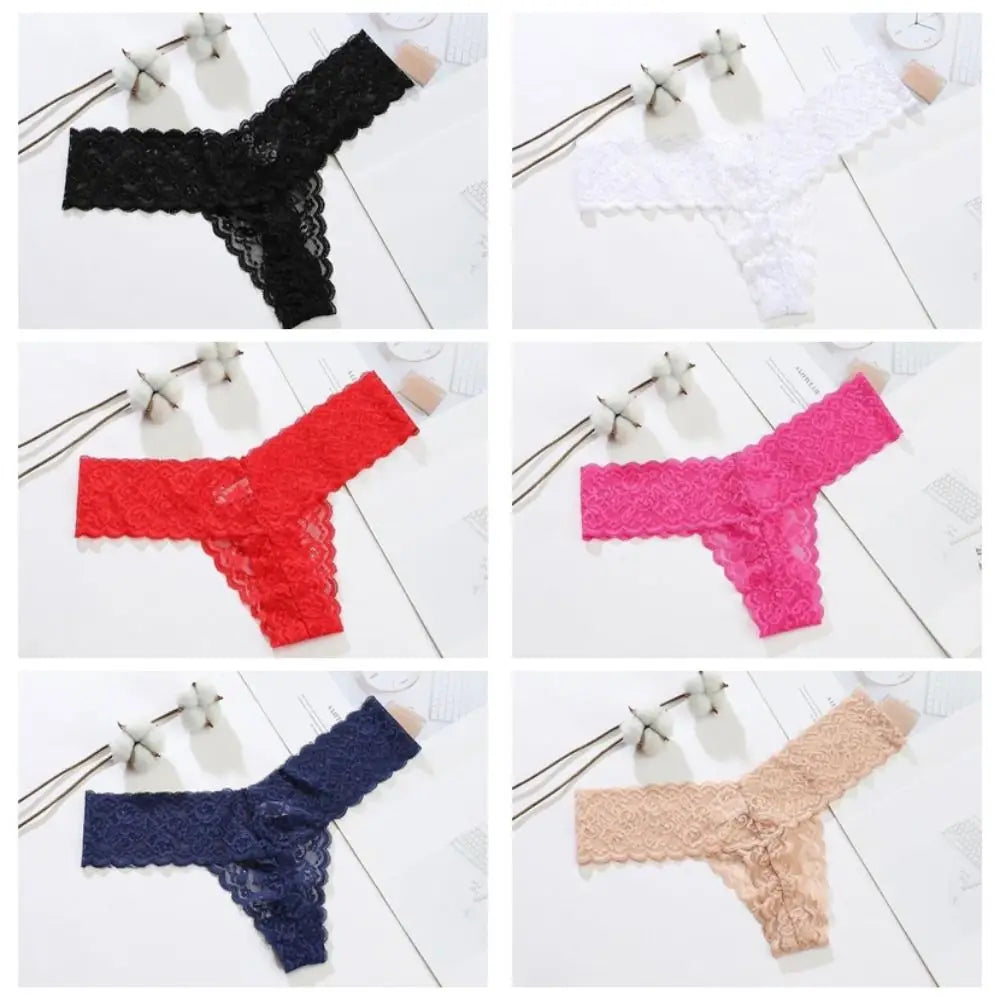 Lingerie Low Waist Lace Seamless Panties Thong Bow Underwear for Women Cotton Crotch Transparent Mesh Lace Briefs Lady